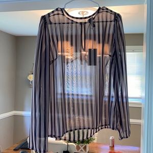 Long sleeve navy and pink see through shirt